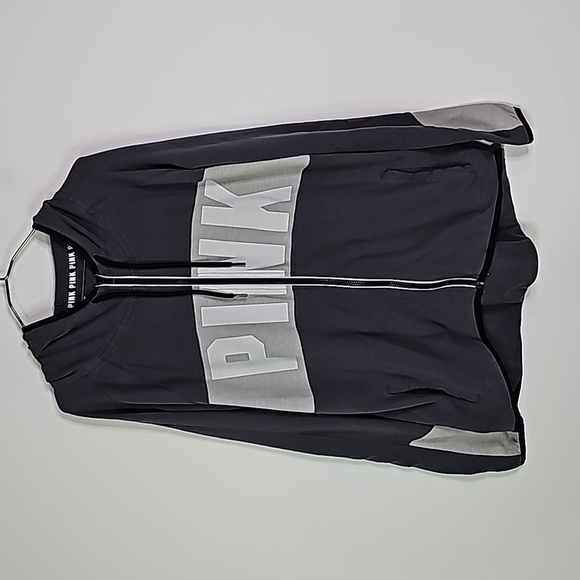 Pink Victoria's secret large gray and white zip up hoodie - Picture 1 of 6